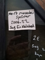 Mercedes	Sprinter	Sağ Ön Kelebek Camı	2006-2022	(Stok Kodu:	Me-17)
